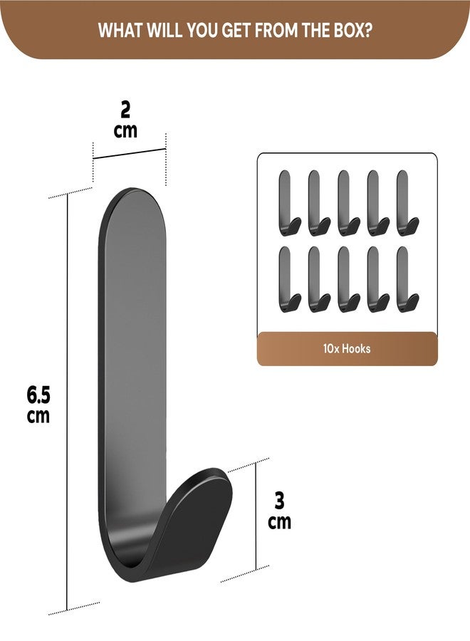MIORAH Strong Adhesive Carbon Steel Wall Hook for Bathroom and Kitchen | Seamless Clothes Hanger Hook for Door and Wall Mounting | Reusable Behind-The-Door Holder - Black, Pack of 10 - Image 2